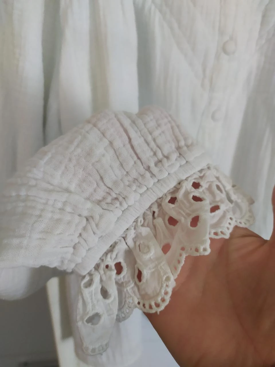 Blusa de Gaze de Crochê de Algodão Boho Cherry Paris Branca G – photo 10